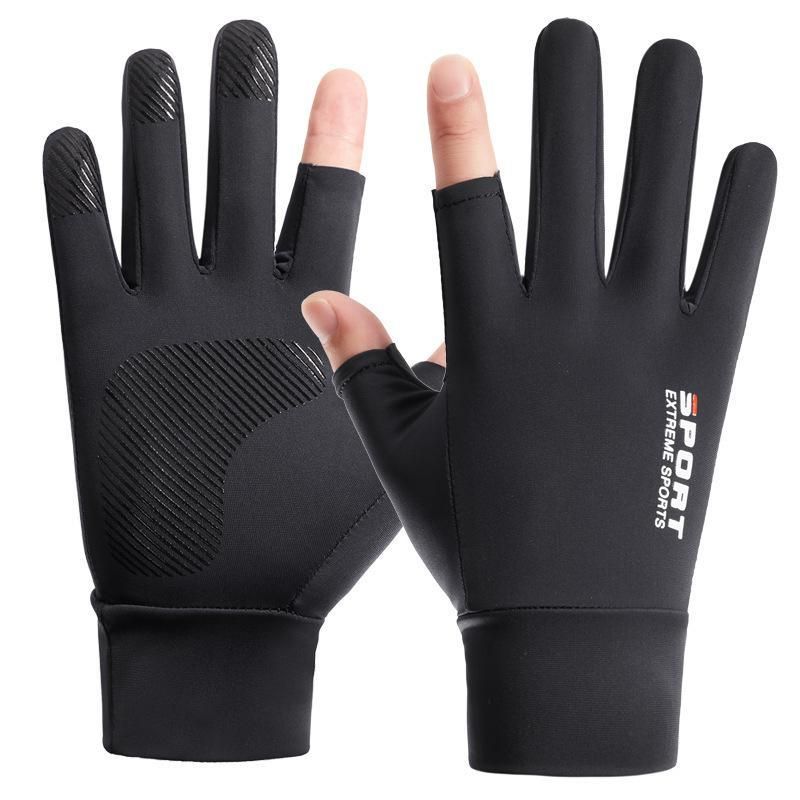 Ice Silk Men Summer Two-Finger Exposed Cycling Driving Outdoor Thin Gloves Xinji A34B_desvips.com