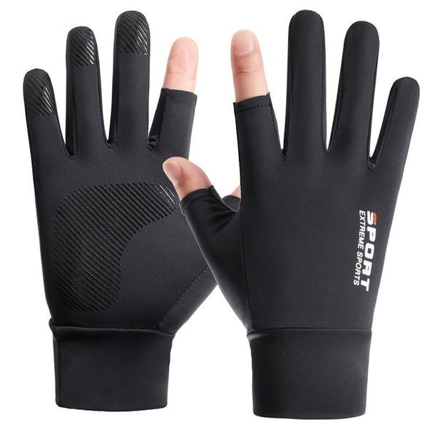 Ice Silk Men Summer Two-Finger Exposed Cycling Driving Outdoor Thin Gloves Xinji A34B_desvips.com