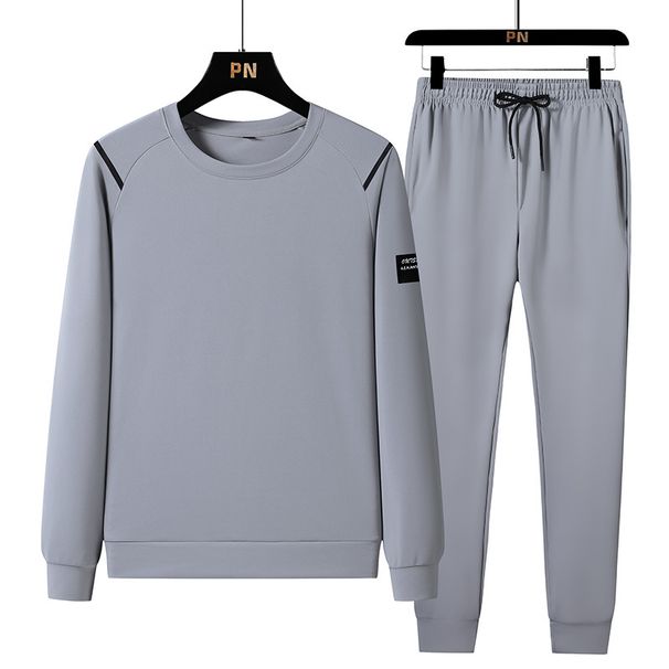New Spring And Autumn Casual Sports Suit For Men, Stand Collar Cardigan Jacket, Sleeve Sweatshirt, Trendy Long Pants,_desvips.com