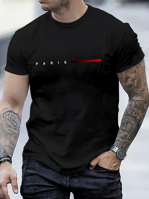 2026 3D Printed Quick-Drying Men's Summer Loose PARIS Creative Letter Print Casual Slim Fit Round Neck Short Sleeved_desvips.com