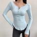 Women's High-Waisted Yoga Top With Buttons, Slim Fit Long Sleeve Workout Shirt, Breathable & Quick-Dry For Gym, Running & Outdoor Sports_desvips.com
