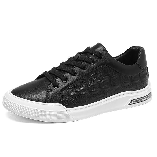 Crocodile European Station New Leather Black Casual Board Versatile Fashion Men's Shoes_desvips.com