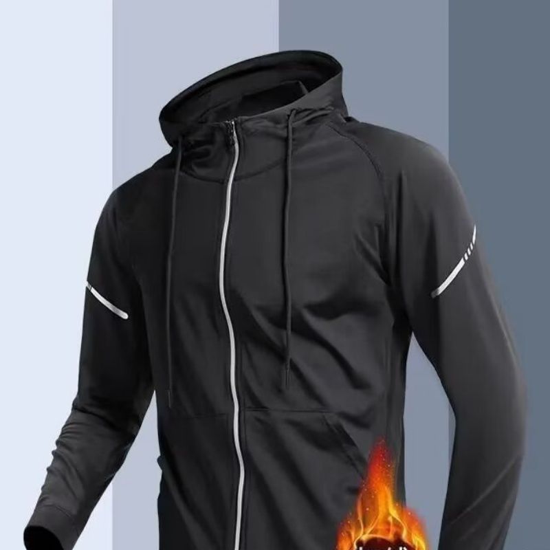 Fitness Clothes, Men's Fleece Sports Speed Drying Jacket, Hooded Autumn Cycling Long Sleeved Morning Running Tra_desvips.com