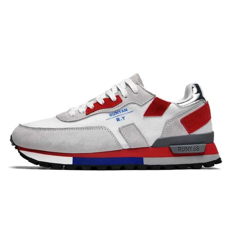 Mens Sports Made Of Genuine Leather Suede Patch Casual Lace Up Anti Slip Walking Comfortable Tennis Running Shoes W_desvips.com
