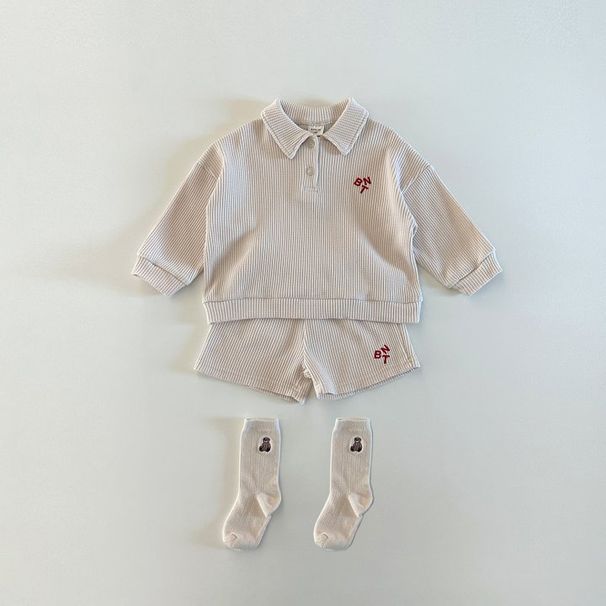 ins Children's Clohing Korean Spring 2025 New Produc Boys And Girls Baby Sriped Shors + Long-sleeve Op Wo-piece_desvips.com