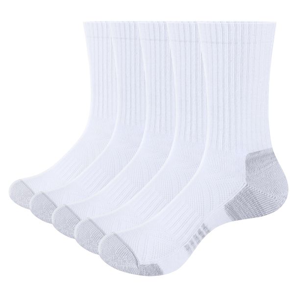 YUEDGE Mens Moisture Wick Trekking Hiking Sports Cotton Cushioned Work Boot Crew Socks For Men Size 37-46 EU_desvips.com