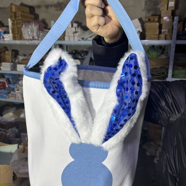 Easter Bunny Ear Handbag Colorful Rabbit Flashing Light Canvas Bag Round Bucket_desvips.com
