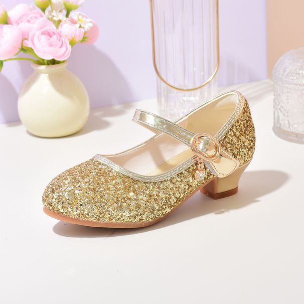 Children's glass shoes Spring and autumn fashion high-heeled girl princess shoes silver performance chorus of large children's single shoes_desvips.com