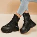 White Chunky Platform Motorcycle Women Buckle Lace Up Thick Bottom Ankle Boots Woman Autumn Fashion Vulcanized Shoes_desvips.com
