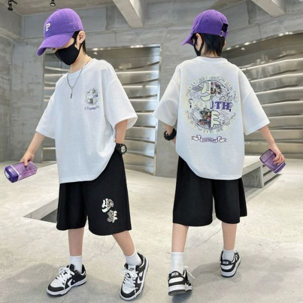 Children's Set: Loose-fit Short-sleeve T-shirt + Pure Cotton Pants, Summer Two-piece Set For Boys_desvips.com