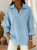 RL Inspired Women's V-Neck Collared Shirt, 3/4 Ruffle Sleeve Blouse, Loose Fit Casual Top, Breathable For Everyday, Office & Weekend Wea Maglia Donna _desvips.com