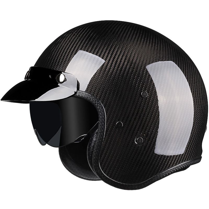 Carbon fiber retro motorcycle helmet 3/4 Half helmet Four seasons general purpose men's and women's cruise motorcycle helmet_desvips.com