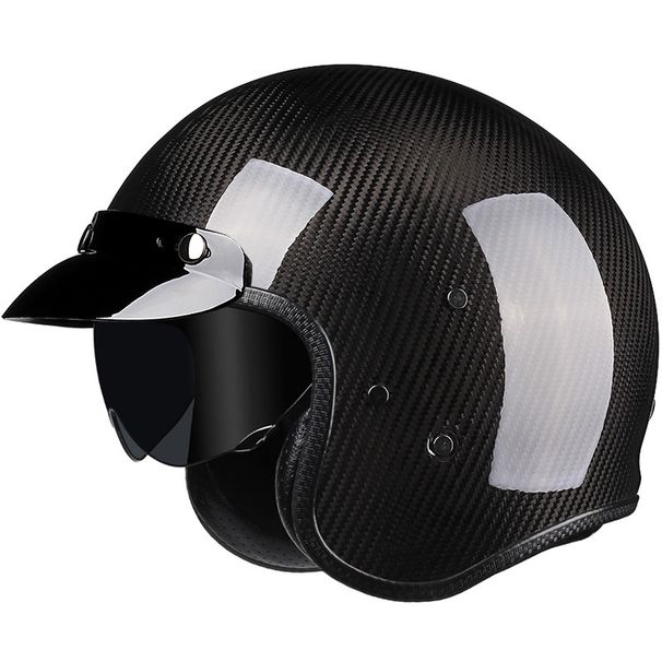 Carbon fiber retro motorcycle helmet 3/4 Half helmet Four seasons general purpose men's and women's cruise motorcycle helmet_desvips.com