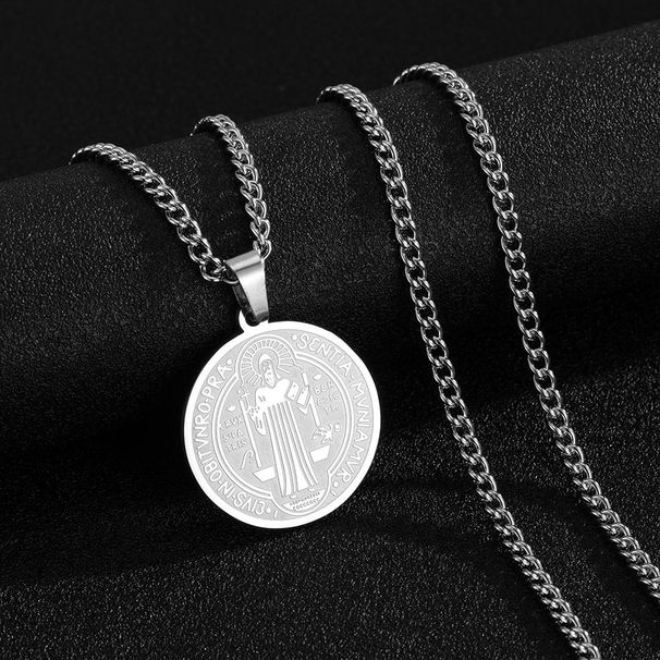 European And American Cross-border Hip-hop Retro Round Jewelry Titanium Steel Vacuum-plated Saint Benedict Pendant_desvips.com