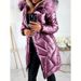 Elegant Long Sleeve Faux Fur Trimmed PU Coat For Women - Slim Fit Winter Jacket With High Gloss Finish, Warm & Stylish (Black, Blue, Dark Green)_desvips.com
