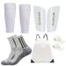 5 Piece Set Grey Sole Sports Socks Mid Calf Soccer Socks Anti Slip Dotted Adhesive Sock Covers Shin Guards Bandages Drawstring Bag_desvips.com