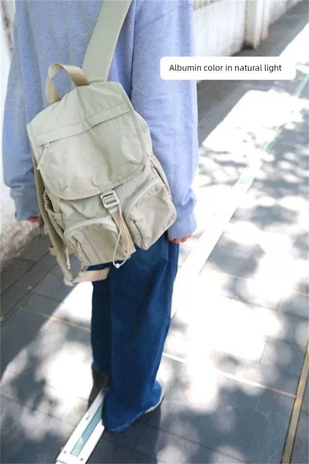 24fw Korean Style Blogger Parachute ~ Lu Same Fabric Super Light Minimalist Can Hold Casual Outdoor Backpack_desvips.com