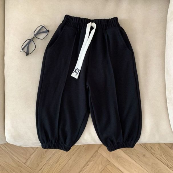 Spring Autumn Boys And Girls Versatile Lace-up Striped Baby Elastic Waist Cuffed Trendy Casual Sports Long Pants_desvips.com