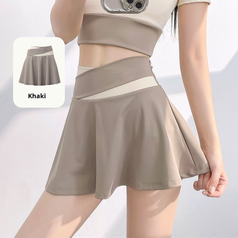RenMou Summer New Hip-covering Anti-exposure Two-piece Pants Fitness Yoga Training Sports Skirt_desvips.com