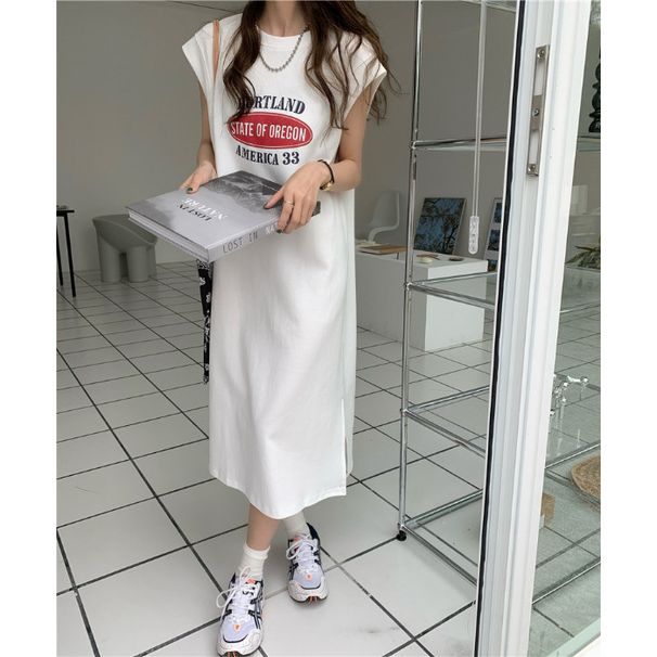 Sleeveless For Women In Summer 2023, New Korean Style, Loose Fit, Slimming, Casual Sporty T-shirt Dress, Long Dress_desvips.com