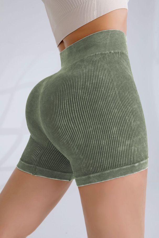High Waisted Women's Yoga Pants European American Style Sand Washed Quick Drying Tight Fitting Ribbed Solid Color Sports Running Fitness Shorts_desvips.com