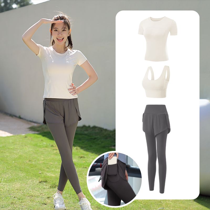 Yoga Clothing Women Summer Sports Wear Fitness Loose Quick-Dry Top With Pocket Running Set For Morning Run_desvips.com