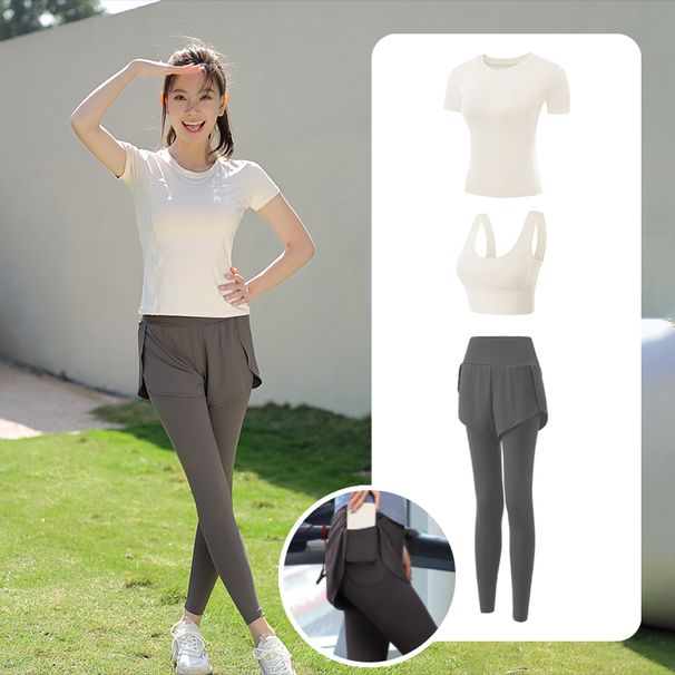 Yoga Clothing Women Summer Sports Wear Fitness Loose Quick-Dry Top With Pocket Running Set For Morning Run_desvips.com