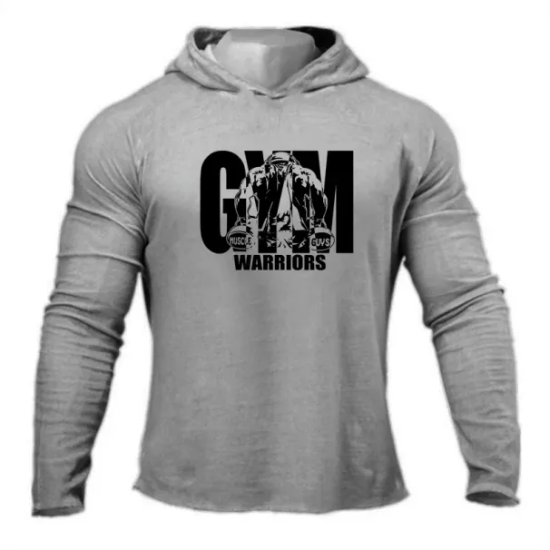 Men’s Running T-shirts Spring Autumn Bodybuilding Hoodies Cotton Breathable Fitness Workout Hooded Clothing Gym Sports_desvips.com