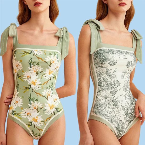 Cross-border Hot-selling Foreign Trade One-piece Tight-fitting Double-sided Printed Swimsuit, Strapless Retro Swimsuit_desvips.com