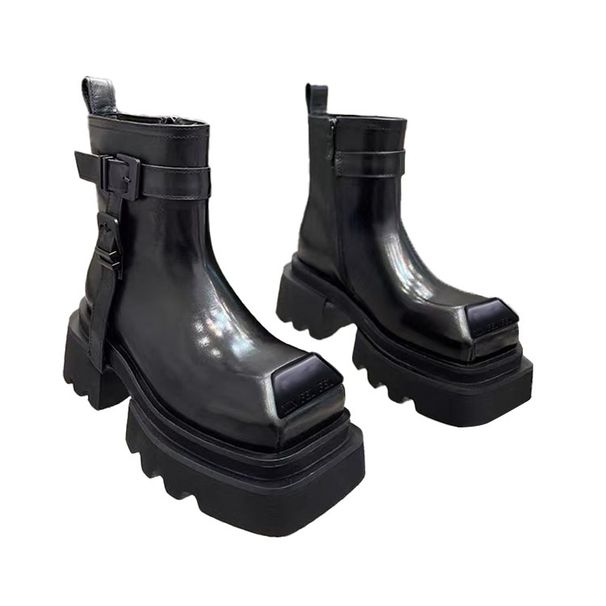 Unisex 2024 Autumn Short Thick Sole Martin Women European And American Niche Workwear Motorcycle Boots Leather Shoes_desvips.com