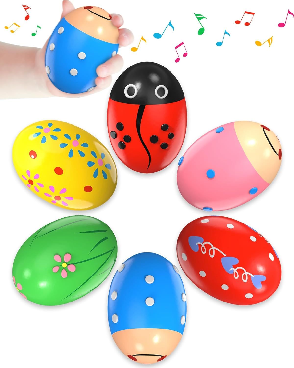 6-piece Wooden Percussion Music Shaker Set Pre-installed Eggs, Filled With Toys, Filling Easter Baskets Toddlers,_desvips.com