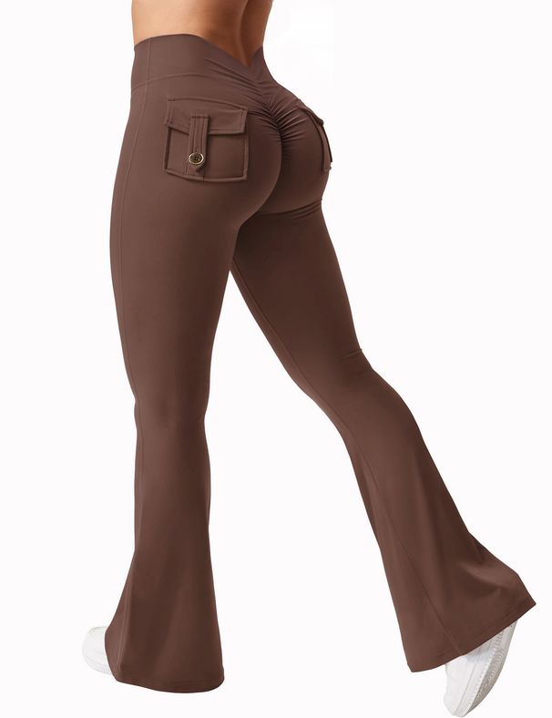 Super Elastic Bare Sensation Sports Fitness Cargo For Women, Slightly Flared Slim Fit Long Pants With Hip Lift_desvips.com