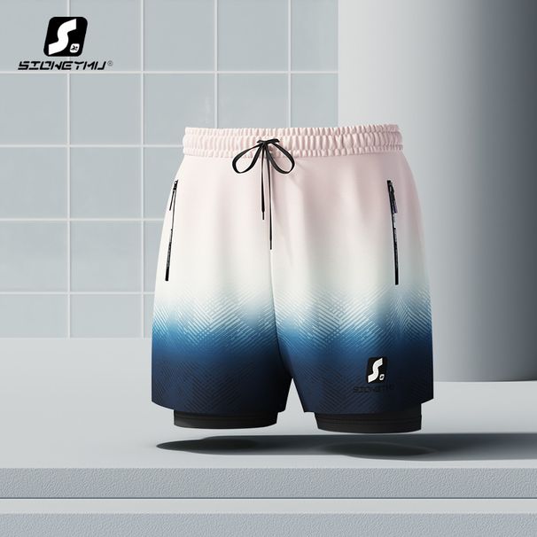2025 Fashion Adult Gradient Swimming Pants Men's Speed Drying Double Layer Loose Large Anti Awkward Swimming Equipment Set_desvips.com