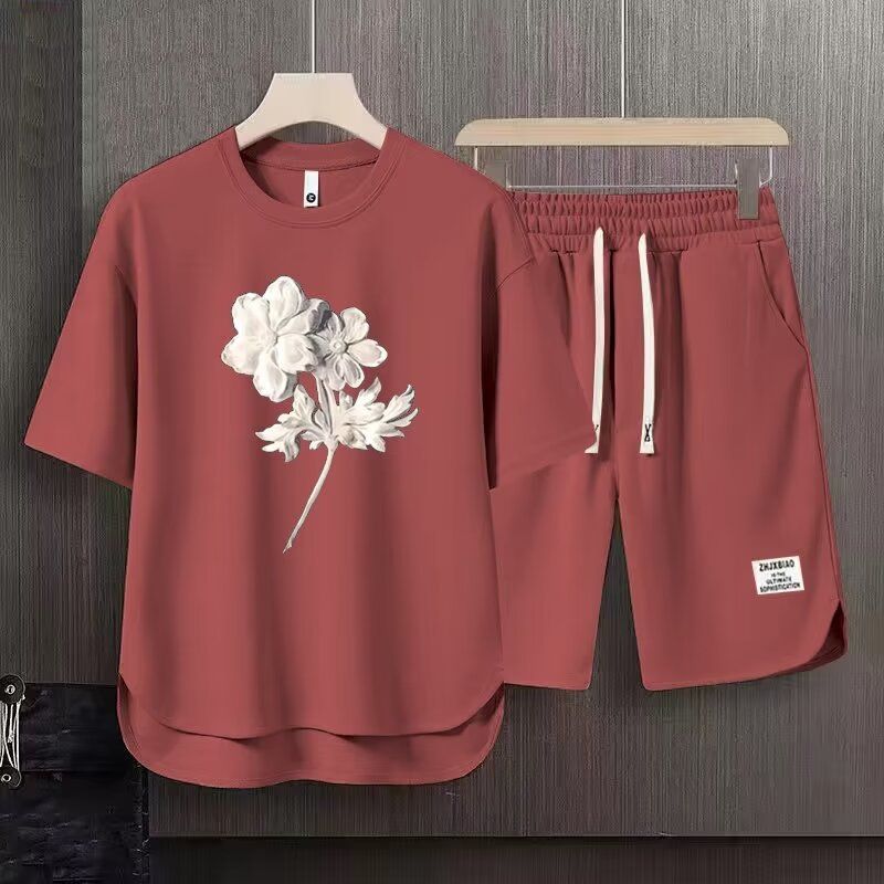 Men's Clothing 2024 Waffle Casual Summer Suit Men's Loose Teen Short sleeved T shirt Shorts Handsome Two piece Suit_desvips.com