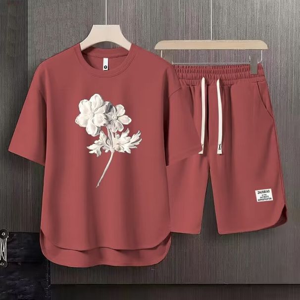 Men's Clothing 2024 Waffle Casual Summer Suit Men's Loose Teen Short sleeved T shirt Shorts Handsome Two piece Suit_desvips.com