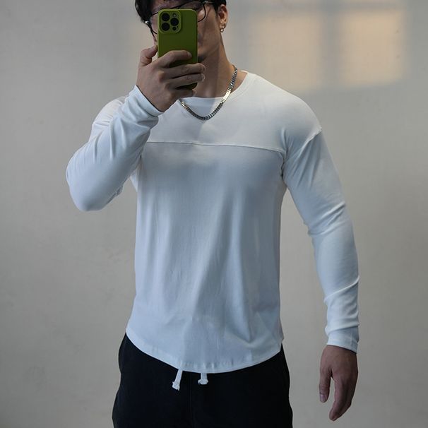 American Style Men's Autumn/winter Fitness Sportswear, Slim Fit, Sweat Wicking, Breathable, Long Sleeved, Slim Fit Sports Training T Shirt, Lyocell._desvips.com