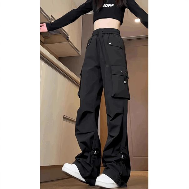 American Large Pocket Cargo Women's Spring Summer New Style Wide Leg Loose Slimming Casual Sports Pants_desvips.com