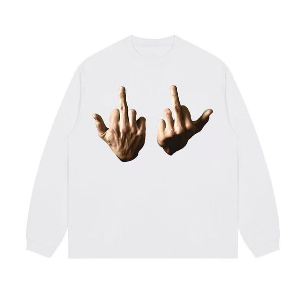 American High Street Middle Finger Gesture Pure Cotton Long Sleeve Printed Unisex Loose Spiral Pattern T-Shirt_desvips.com