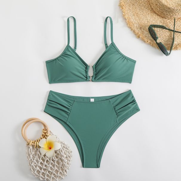 Solid Color Bikini Set - 2-Piece Swimwear For Women (High Elasticity Adjustable Straps Quick-Dry Fabric Fashionable Design)_desvips.com