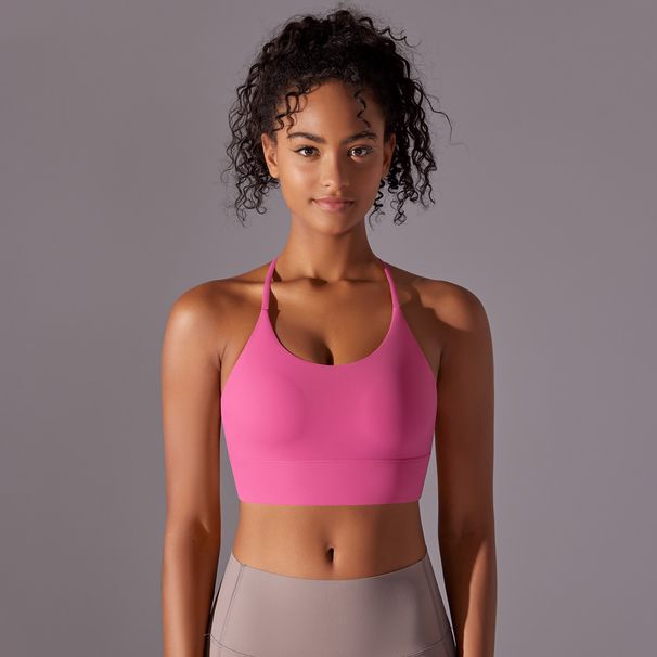 new Polished Double-sided Nylon Solid Color Beauty Back Cross Sling Sports Running Fitness Yoga Clothes Sports Underwear Women_desvips.com