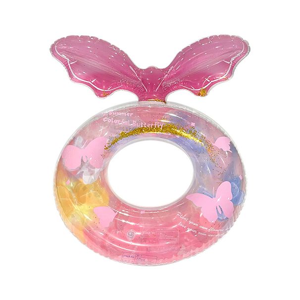 Kids & Parent Inflatable Swim Ring - Cartoon Glitter Flower Design Thickened Eco-Friendly PVC For Beginners (Includes Repair Patch & Carry Strap)_desvips.com
