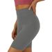 Women’s Clothing Hot Style Solid Color Stitching Hip Lifting Sports Pants High Waist Five Point Black Leggings Large Size_desvips.com