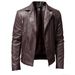 Men's PU Leather Jacket Men's Stand Collar Punk Motorcycle Leather Jacket_desvips.com