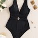 2026 New Cross Strap Deep V Neck Backless Metal Decoration Slim Sexy Swimsuit_desvips.com