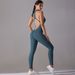 Women's One Piece Zipper Bodysuit European American Style Yoga Sports Tights Hollowed out Back Fitness Running Wear_desvips.com