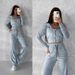Women's Clothing Suit Solid Color Long Sleeve Zipper Hoodie Lace up Pants Two piece Set_desvips.com