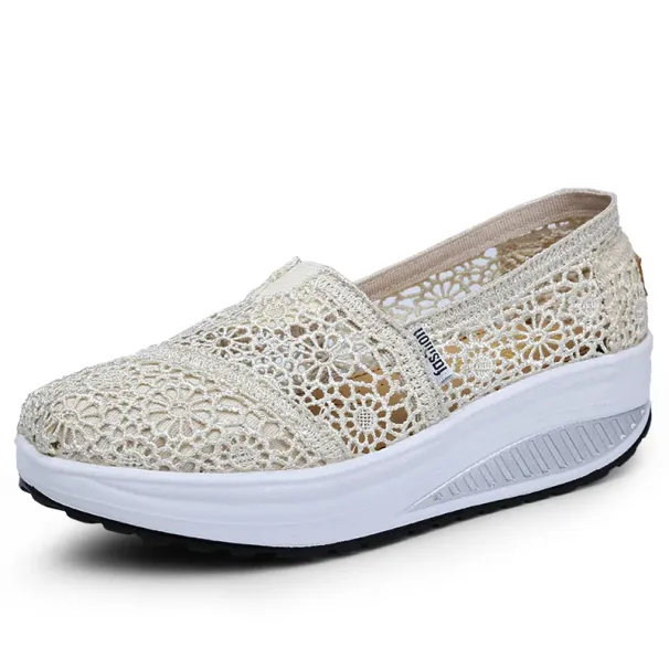 Women Toning Lace Breathable Swing Platforms Slip On Casual Shoes Female Slimming Wedge Sneakers_desvips.com