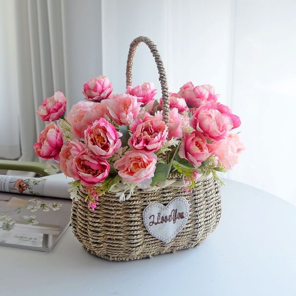 Small Decorative Straw Rattan Handheld Ornament Living Room Woven Pot Arrangement Flower Basket Pastoral_desvips.com