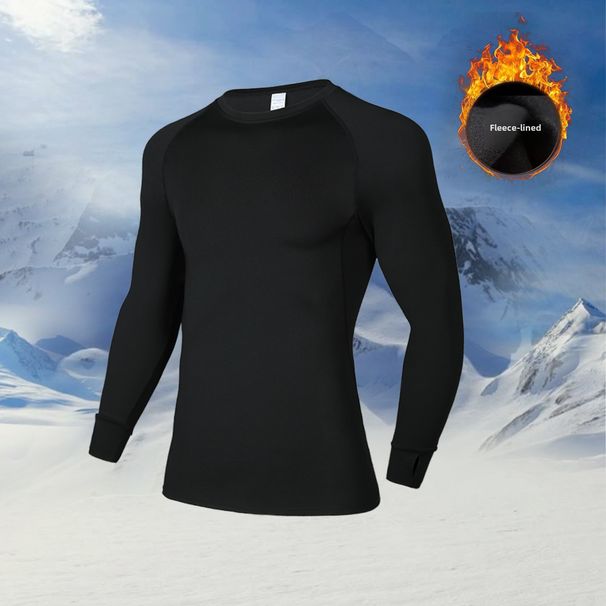 Autumn And Winter Fleece-lined Warm Long-sleeve Breathable High-elastic Compression Shirt Basketball Training Men's_desvips.com