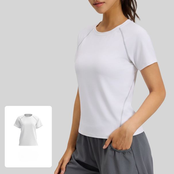 Crew Neck Sports Style Thin Yoga Top Women's Breathable Loose Versatile Sports Short-sleeved T-shirt_desvips.com